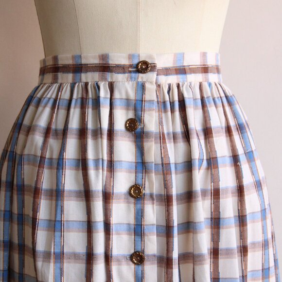 Vintage 1960s 1970s Skirt, Plaid Blue and Brown Check Tartan Full Circle Skirt - Picture 3 of 10